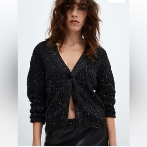 MANGO Paillettes knit cardigan - Black - L